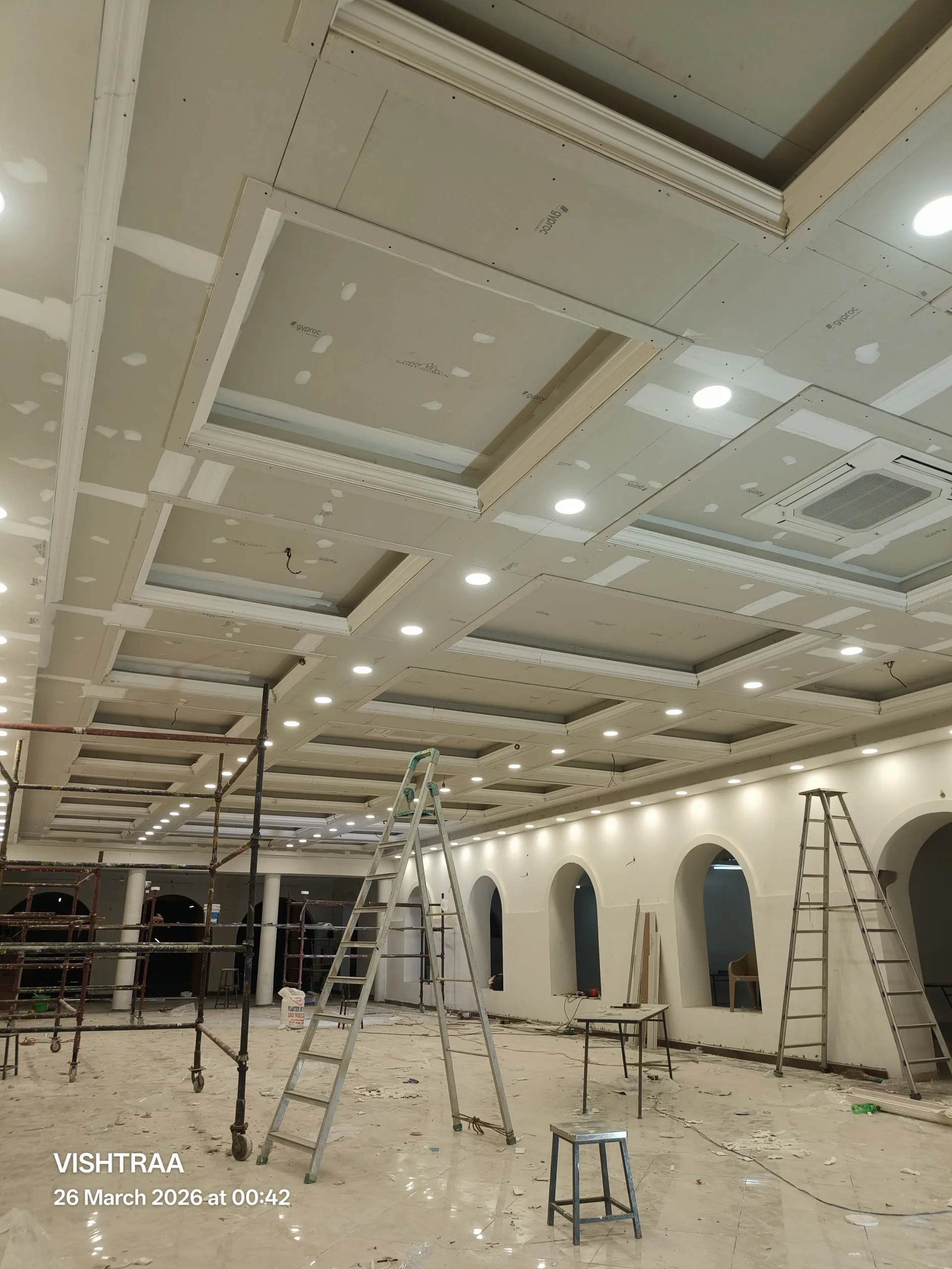Featured project view, Contemporary style from Decorative Gypsum False Ceiling for KKS Mahal Auditorium in Erode in Erode by Gokul Govindharajan