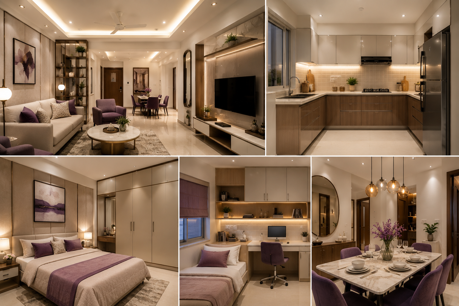 Modern 2 BHK interior design cost breakdown in India 2026 with living room kitchen bedroom study and dining area