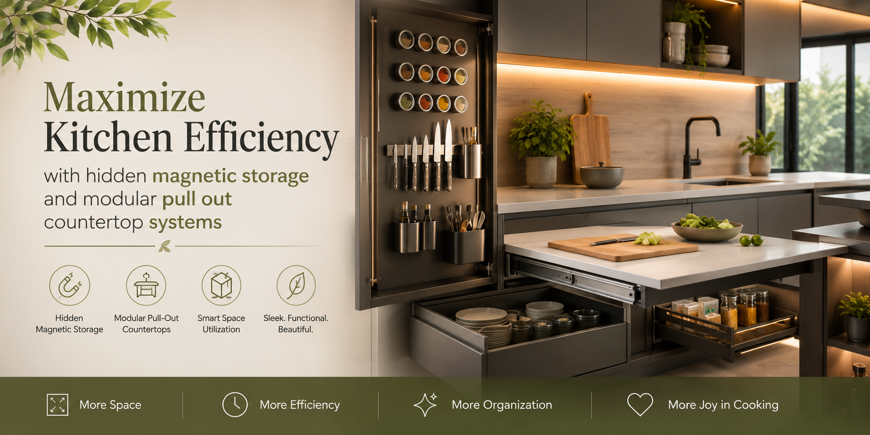 Smarter Kitchens: Hidden Magnetic Storage and Pull-Out Countertops